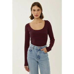 Bluza dama - cu guler polo - dungi - rosu burgund - jerseu - imagine
