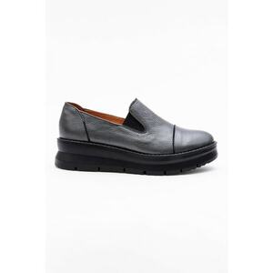 Pantofi loafer wedge de piele - Gri antracit imagine