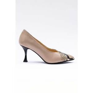 Pantofi de piele cu varf ascutit - Negru/Bej imagine