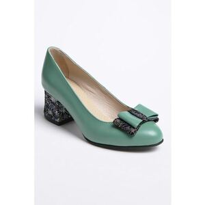 Pantofi de piele cu toc masiv - Verde imagine