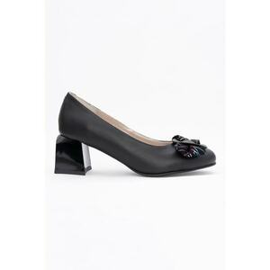 Pantofi de piele cu toc bloc - Negru imagine