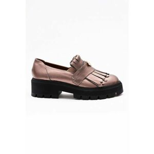 Pantofi loafer de piele cu franjuri - Bronz imagine