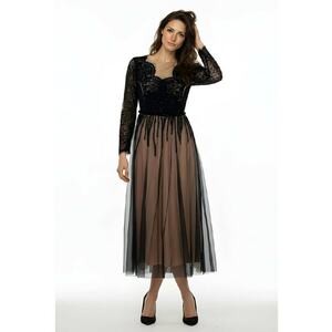 Rochie midi cu broderie si margele aplicate Evita - Negru/Bej imagine