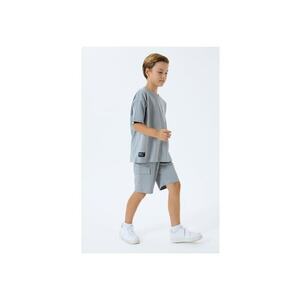 Set doua piese cu tricou si pantaloni scurti - Gri - Gri imagine