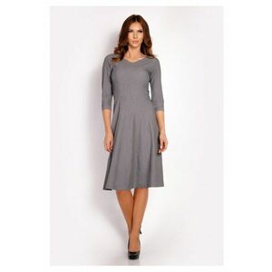 Rochie Dama - L014 - Trapez - Eleganta - Maneci 3/4 - Croiala Evazata - Lungime Mini - Tesatura Confortabila cu Vascoza si Elastan - Fason Clasic - Ideala Iesiri - Gri imagine