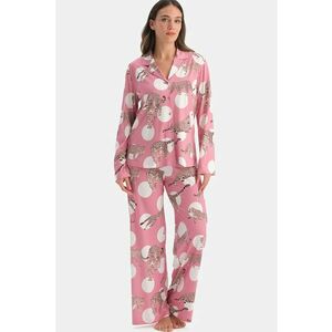 Pijama lunga din amestec de modal - Alb/Roz imagine