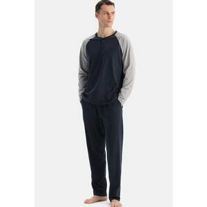Pijama lunga din amestec de modal - Gri/Albastru ultramarin imagine