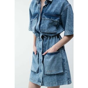 Rochie mini de denim din amestec de bumbac organic - Albastru melange imagine