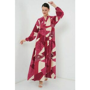 Rochie maxi dama - din viscoza - HiCCUP - cu imprimeu - decolteu in V - bordeaux/crem imagine