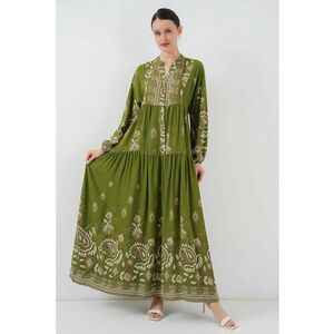 Rochie maxi HiCCUP - imprimeu - decolteu in V - verde - viscoza imagine