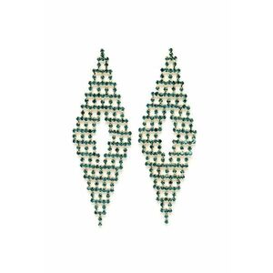 Cercei in forma de romb placati cu aur de 18K si decorati cu cristale - Verde/Auriu imagine