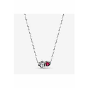 Colier cu pandantiv cu doua Inimioare tip Halo din Cristal si Zirconiu Argint 925 - 45cm imagine