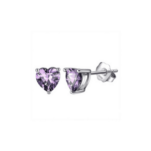 Cercei tip Inima din Argint S925 / Rodiu cu piatra Zirconiu - Amethyst imagine