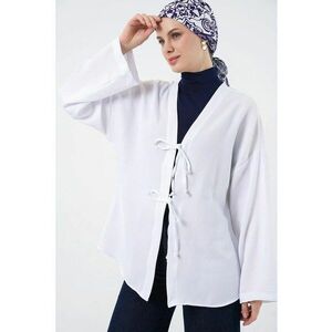 Kimono dama - amestec de in cu maneca lunga si detalii - alb - imagine