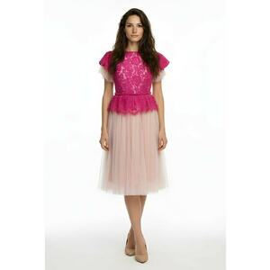 Rochie Sienna - Bej/Roz fucsia imagine