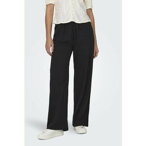 Pantaloni cu buzunare laterale si snur in talie - Negru imagine