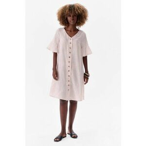 Rochie cu amestesc de in Cristina - Rosu/Bej imagine