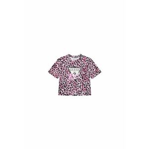 Tricou din amestec de bumbac organic cu decolteu la baza gatui si model animal print imagine