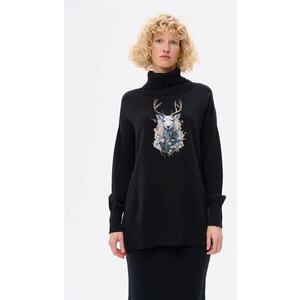 Pulover cu model cu ren Lyly - Negru imagine