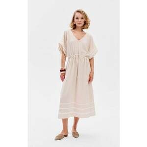 Rochie cu amestec de in Aurelia Midi - Bej imagine