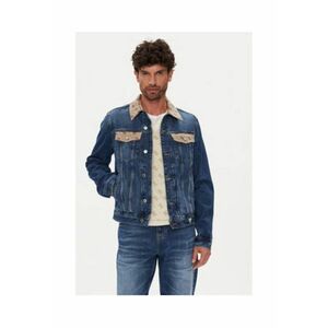 Jacheta din denim cu buzunare si model logo imagine