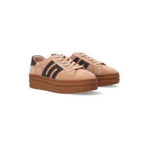 Pantofi sport flatform din piele intoarsa - Maro nisip imagine