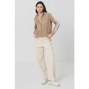 Bluza de trening cu monograma si fermoar - Maro taupe deschis/Crem imagine