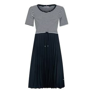 Rochie cu model in dungi si aspect plisat - Alb/Bleumarin imagine