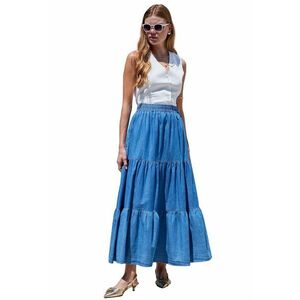 Fusta maxi din denim BigDart - volane - albastra - material de inalta calitate - Albastru marin - imagine