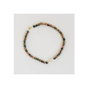 Colier din pietre semipretioase Rodonit si perla de cultura baroc - cupru - multicolor - handmade imagine
