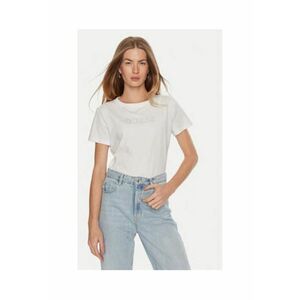 Tricou cu logo si decolteu rotund - Alb imagine