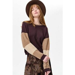 Pulover pufos cu model colorblock Nora - Maro/Bej inchis/Bej deschis imagine