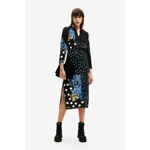 Rochie cu imprimeu si slituri laterale - Negru/Albastru imagine