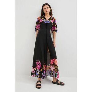 Rochie lunga cu imprimeu floral - Verde/Negru/Roz imagine