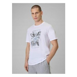 Tricou barbat alb din bumbac - imprimeu distinctiv - croiala regulara - sezon primavara-vara imagine