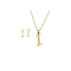 Set colier si cercei inox 4114i - Auriu - lungime 45 cm imagine