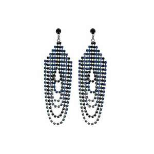 Cercei Eleganti 5810 - Albastru/Negru - lungime 8 cm imagine
