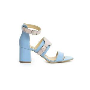 Sandale piele toc gros Strappy Pink Blue Block imagine