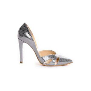 Pantofi mireasa piele naturala Argintiu Cut Out imagine
