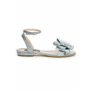 Sandale dama piele fara toc Bleu Cu funda Lia imagine