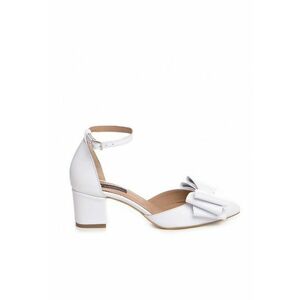 Pantofi mireasa piele naturala Alb cu funda Fancy Flats imagine