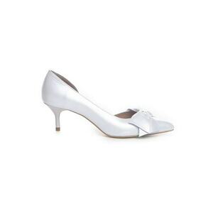 Pantofi mireasa piele naturala Alb Sidefat cu funda Cut imagine