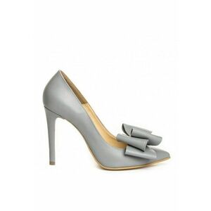 Pantofi stiletto piele naturala Gri cu funda imagine