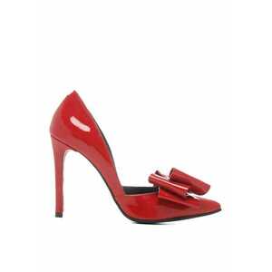 Pantofi stiletto piele naturala Rosu Glow cu funda imagine
