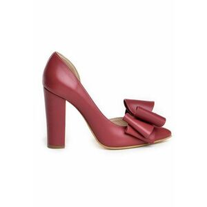 Pantofi cu toc gros piele Burgundy cu funda Cut imagine