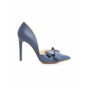 Pantofi stiletto piele naturala Bleu Jeans cu funda imagine