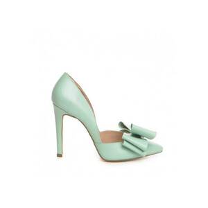 Pantofi stiletto piele naturala Menta cu funda imagine