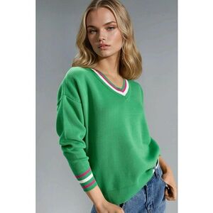 Pulover dama cu decolteu in V - dungi - tricot - multicolor - One Size imagine