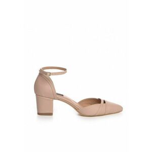 Pantofi cu toc gros piele Bej Adele imagine