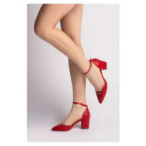Pantofi cu toc gros piele Rosu Adele imagine